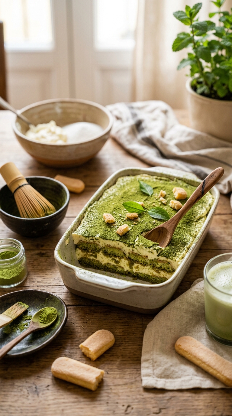 Tiramisú con te matcha