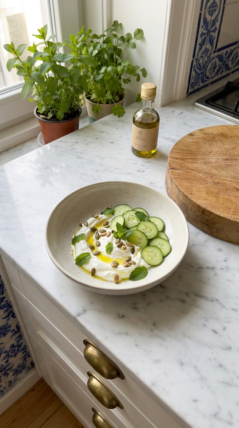 pepino com iogurte que não é tzatziki mas podia ser