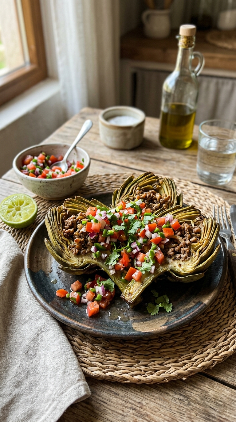 ALCACHOFAS AL HORNO CON PICO DE GALLO